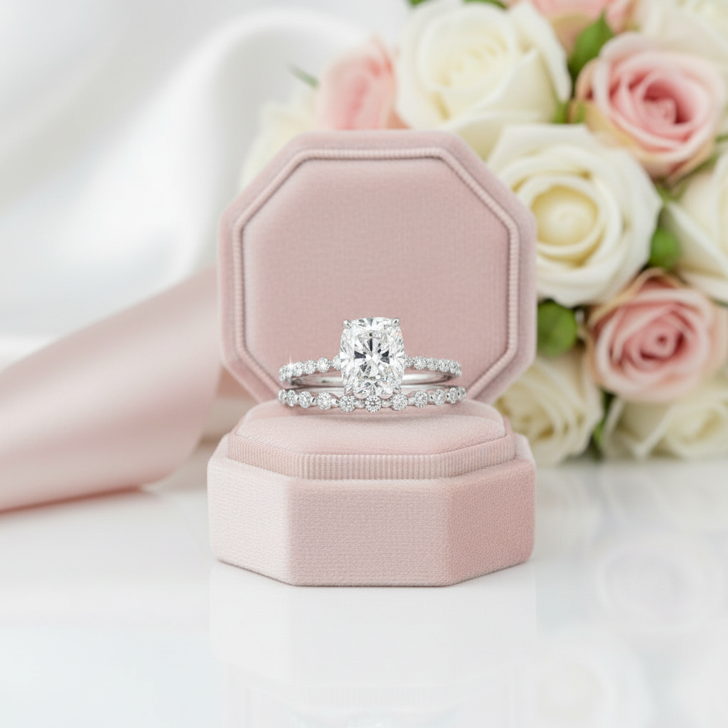2.0 Carat Cushion Cut Diamond Option Ring Set-Black Diamonds New York
