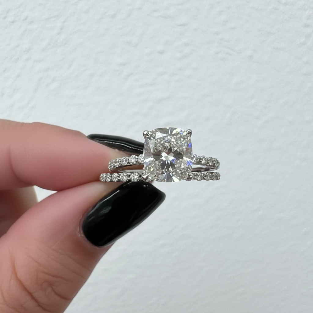 2.0 Carat Cushion Cut Diamond Ring Set-Black Diamonds New York