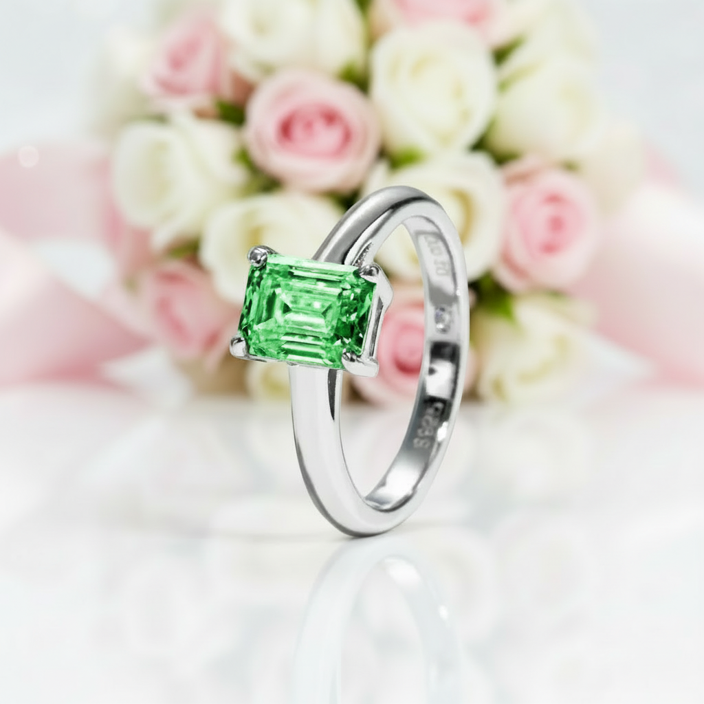 2.0 Ct Colombian Cultivated Emerald Engagement Ring-Black Diamonds New York