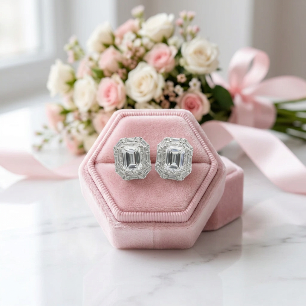 2.0 Ct Emerald Cut Diamond Option Stud Earrings-Black Diamonds New York