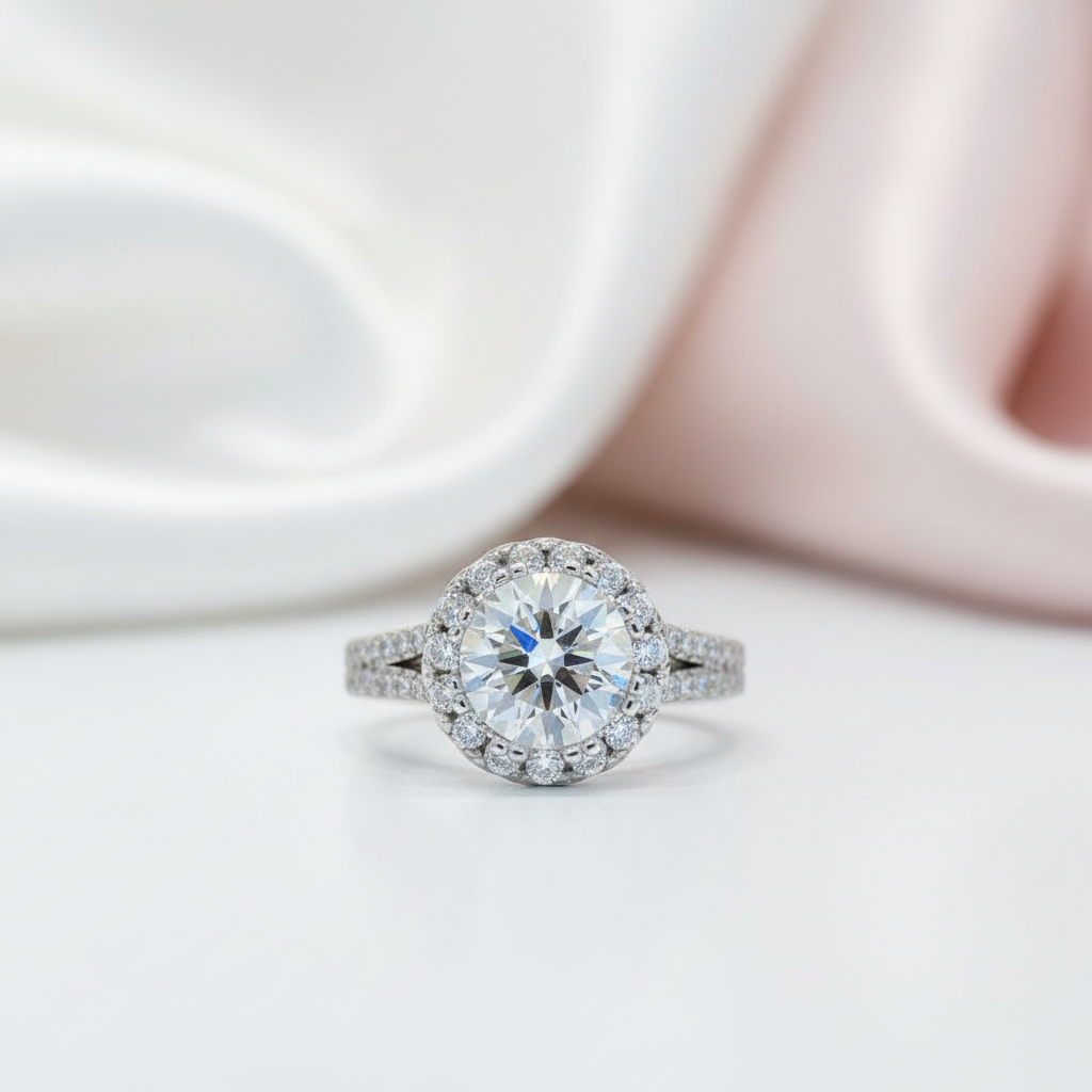 2.0 Ct Excellent Cut Diamond Option Halo Engagement Ring-Black Diamonds New York