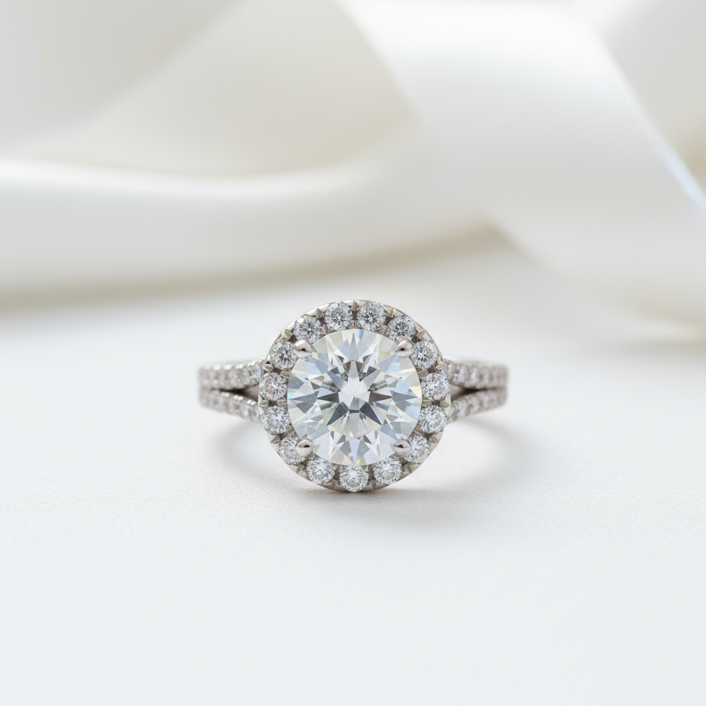 2.0 Ct Excellent Cut Diamond Option Halo Engagement Ring-Black Diamonds New York