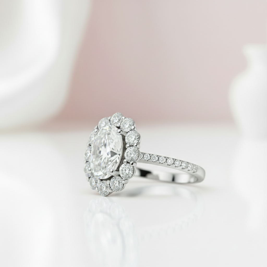 2.0 Ct Oval Cut Diamond Halo Engagement Ring-Black Diamonds New York