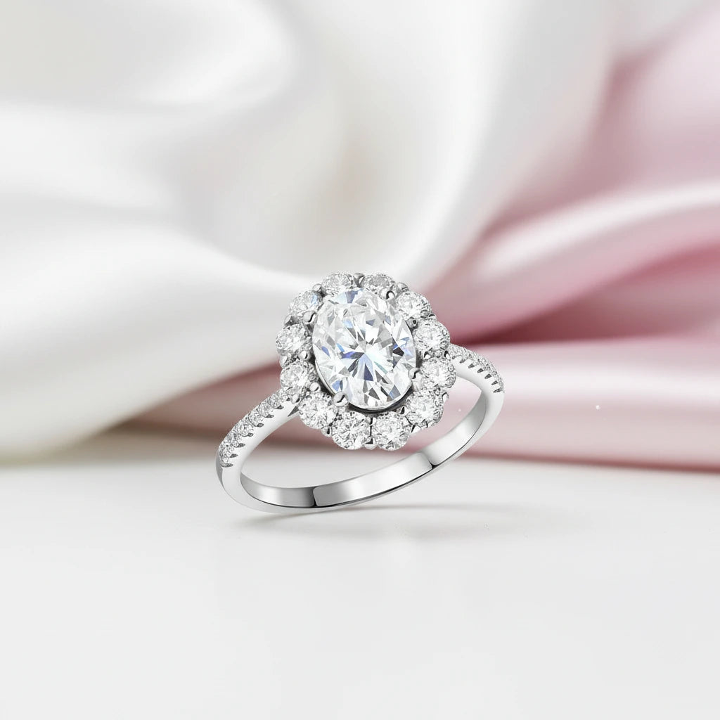 2.0 Ct Oval Cut Diamond Halo Engagement Ring-Black Diamonds New York