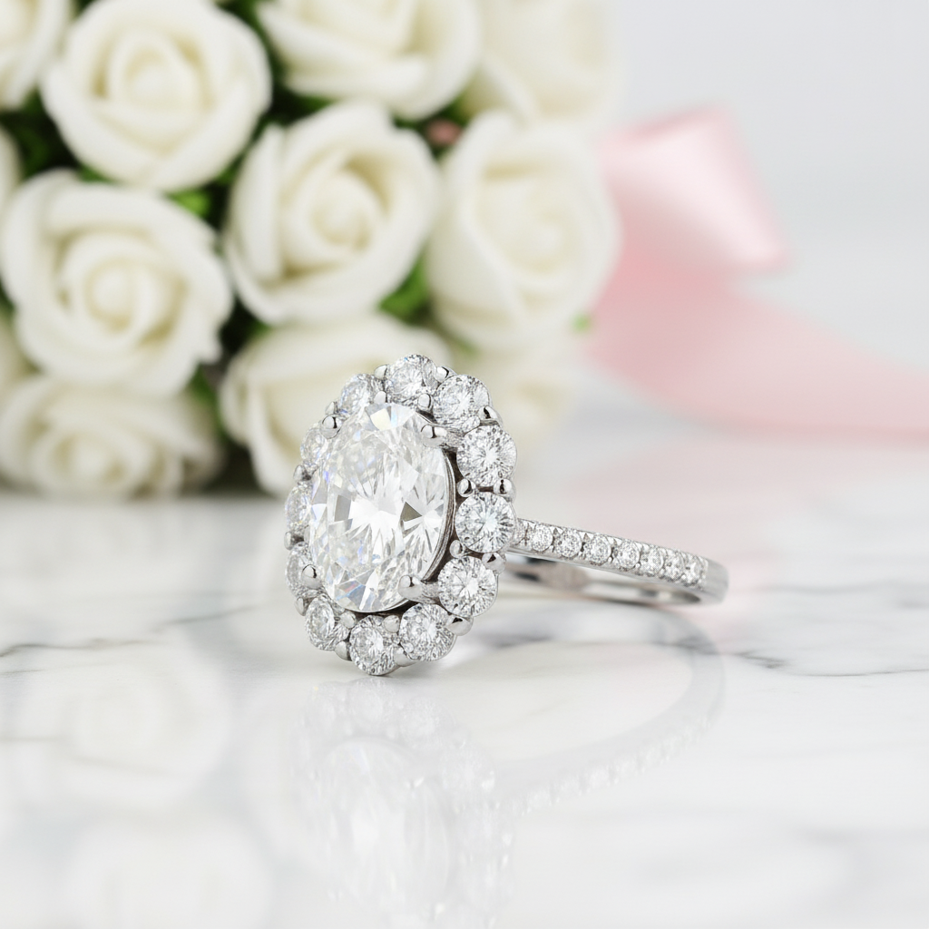 2.0 Ct Oval Cut Diamond Halo Engagement Ring-Black Diamonds New York