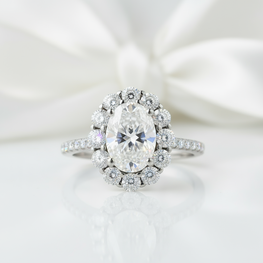 2.0 Ct Oval Cut Diamond Halo Engagement Ring-Black Diamonds New York