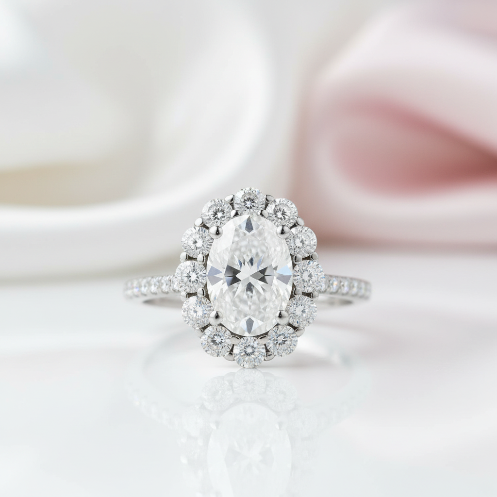 2.0 Ct Oval Cut Diamond Option Halo Engagement Ring-Black Diamonds New York