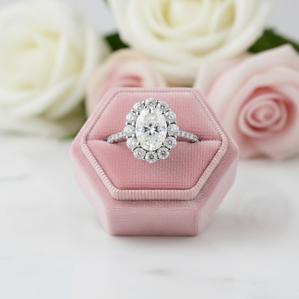 2.0 Ct Oval Cut Diamond Option Halo Engagement Ring-Black Diamonds New York