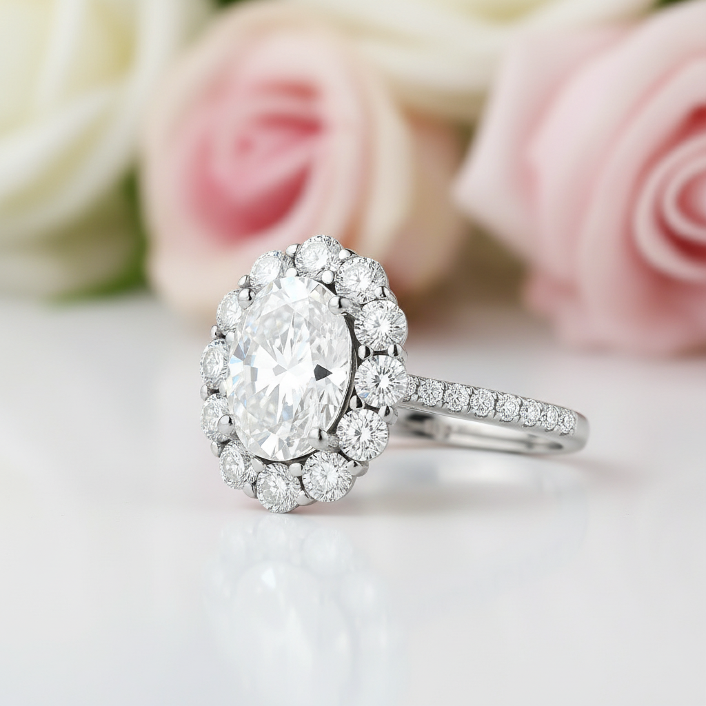 2.0 Ct Oval Cut Diamond Halo Engagement Ring-Black Diamonds New York