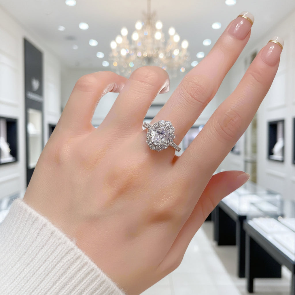2.0 Ct Oval Cut Diamond Option Halo Engagement Ring-Black Diamonds New York