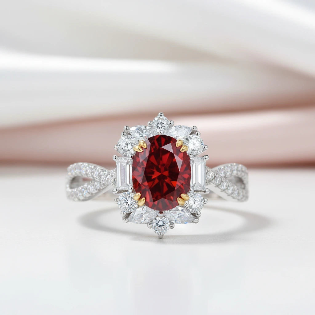 2.0 Ct Oval Cut Red Diamond Option Engagement Ring-Black Diamonds New York