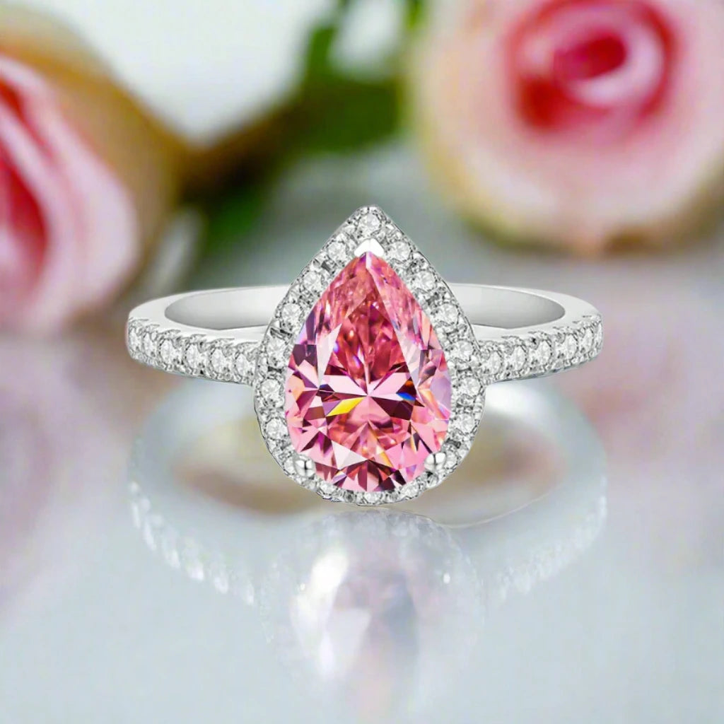 2.0 Ct Pear Cut Diamond Halo Engagement Ring-Black Diamonds New York