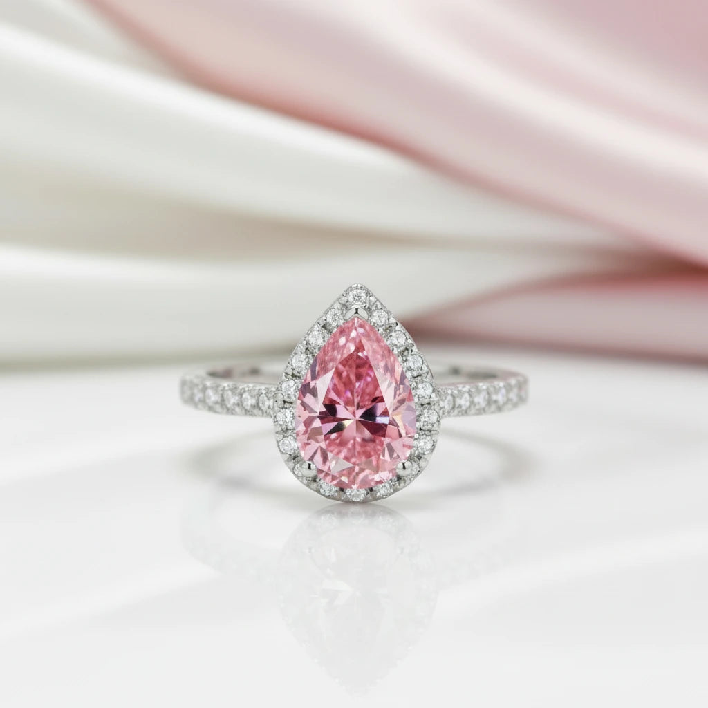 2.0 Ct Pear Cut Diamond Option Halo Engagement Ring-Black Diamonds New York