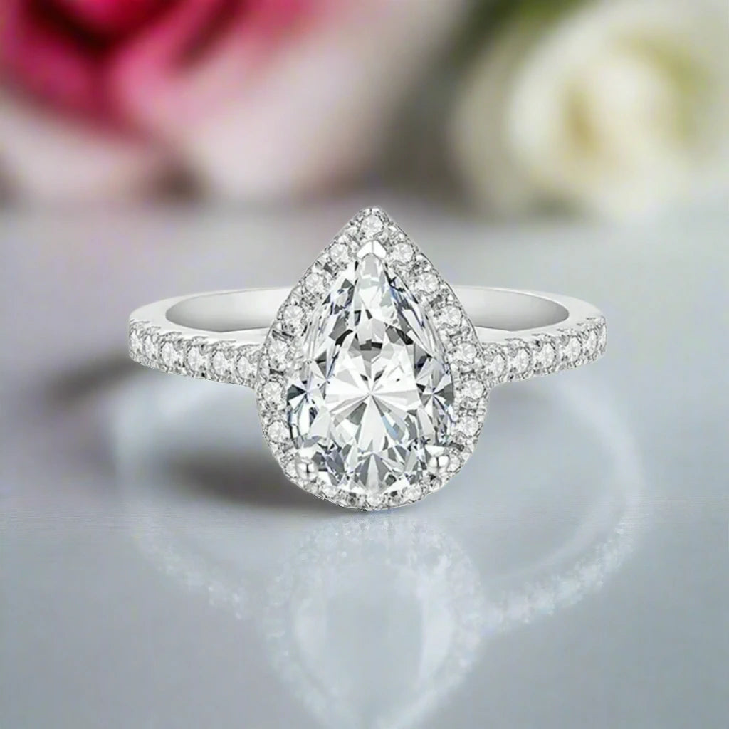 2.0 Ct Pear Cut Diamond Halo Engagement Ring-Black Diamonds New York