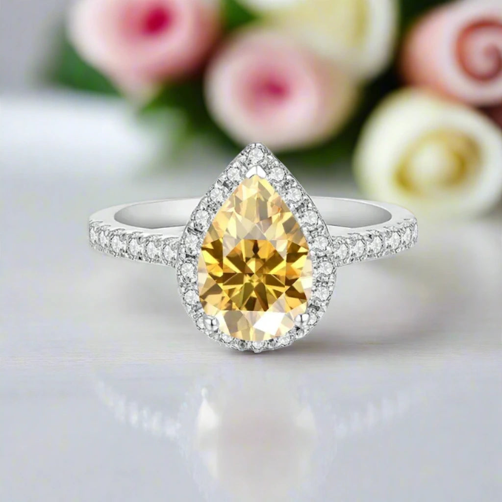 2.0 Ct Pear Cut Diamond Halo Engagement Ring-Black Diamonds New York