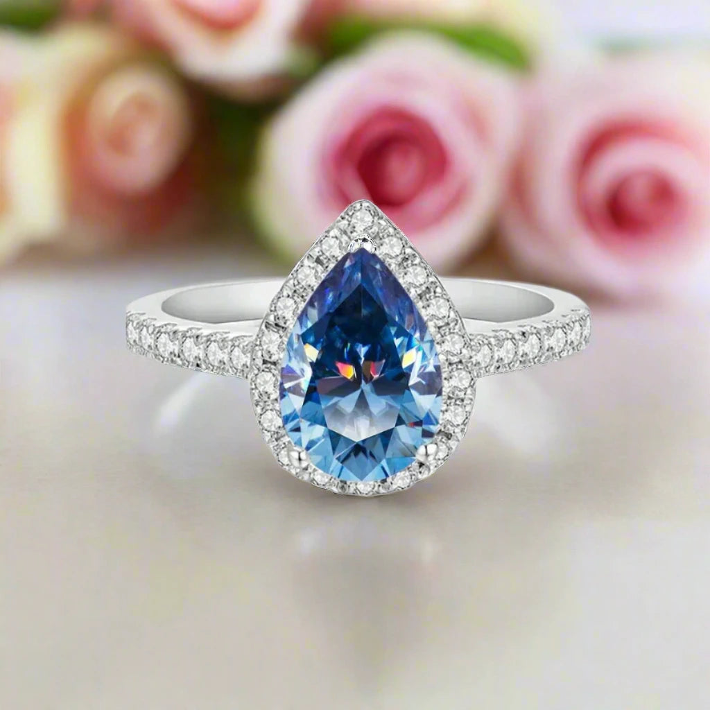 2.0 Ct Pear Cut Diamond Halo Engagement Ring-Black Diamonds New York