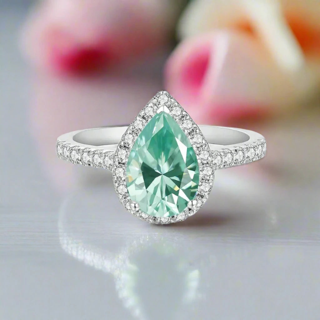 2.0 Ct Pear Cut Diamond Halo Engagement Ring-Black Diamonds New York