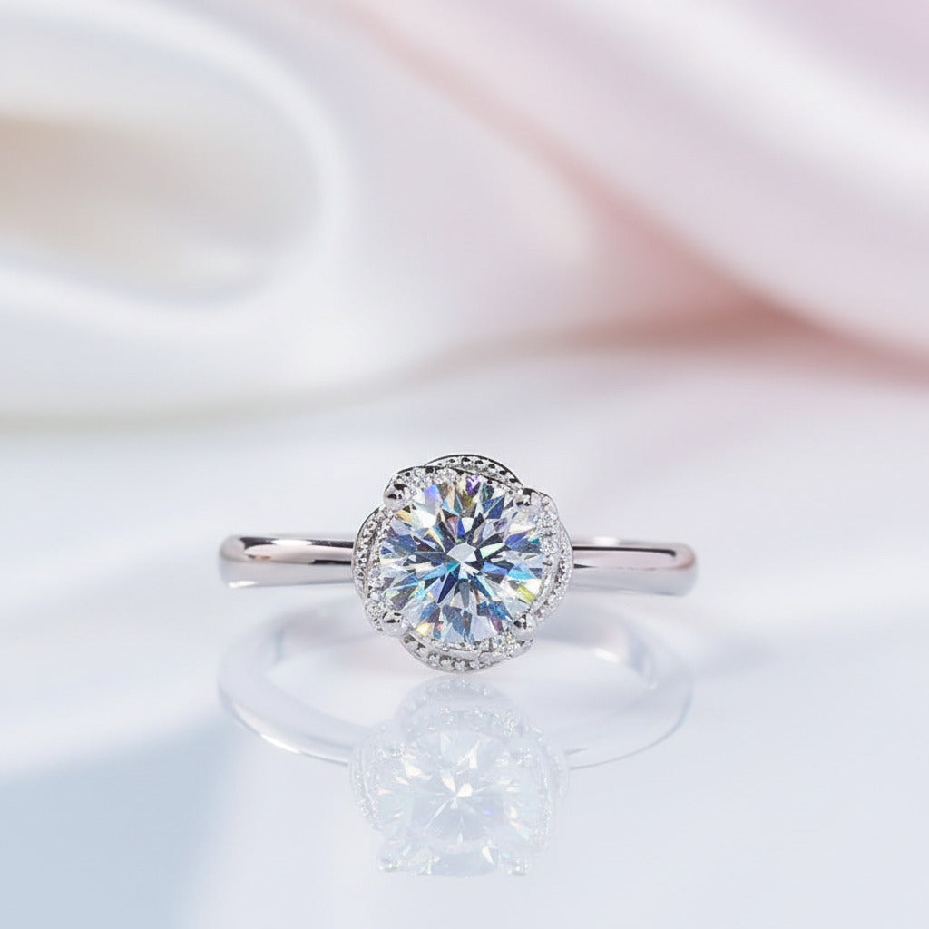 2.0 Ct Round Diamond Option Rose Flower Engagement Ring-Black Diamonds New York