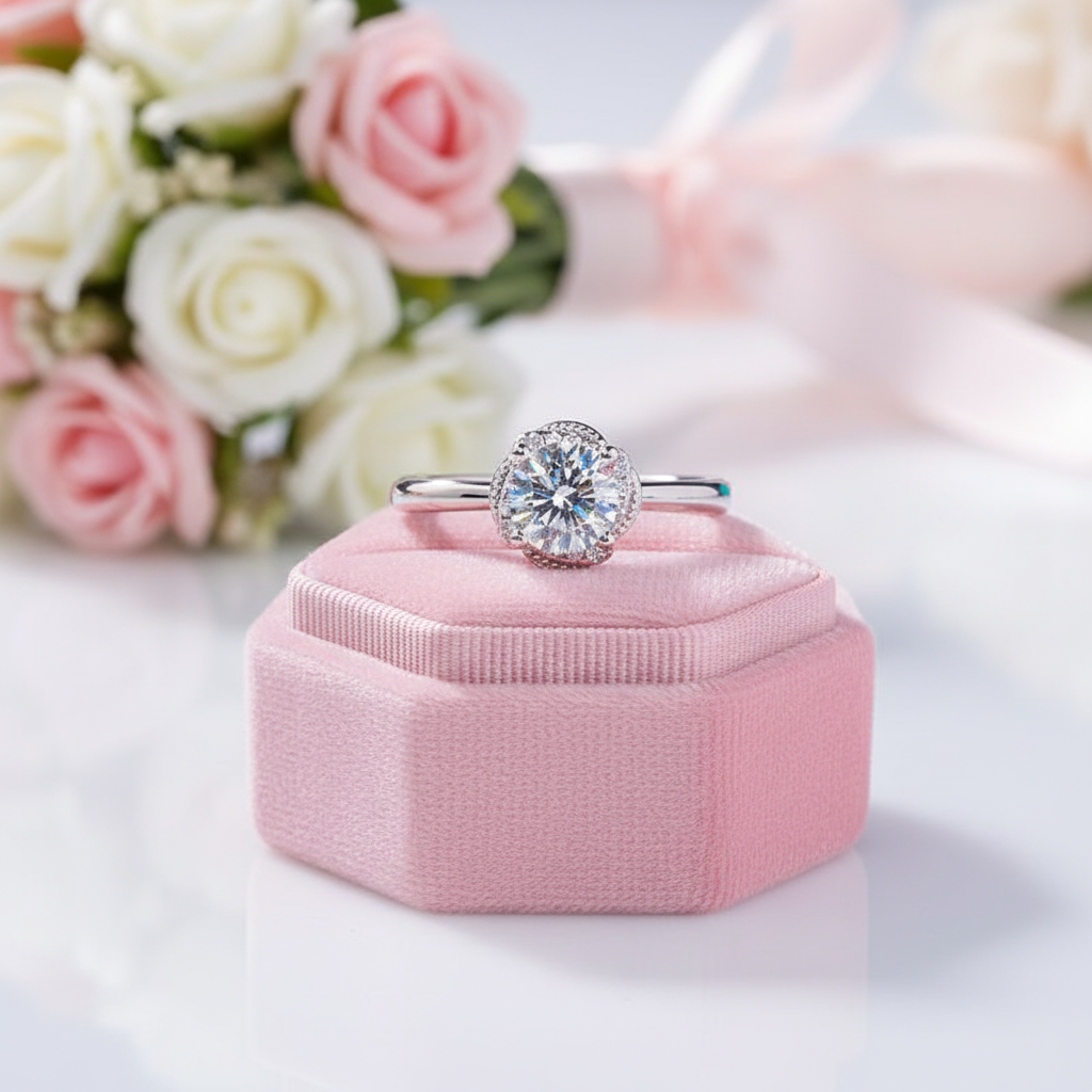 2.0 Ct Round Diamond Option Rose Flower Engagement Ring-Black Diamonds New York