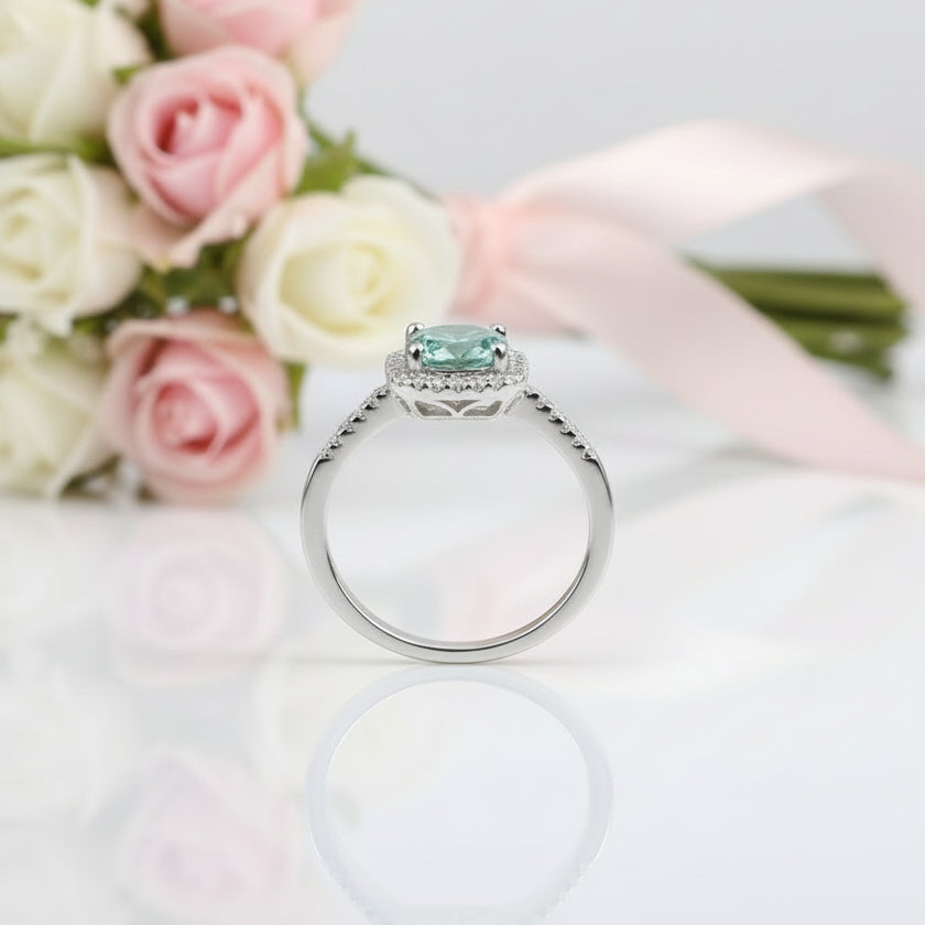 2.0 Ct Round Cut Blue-green Diamond Option Halo Engagement Ring-Black Diamonds New York