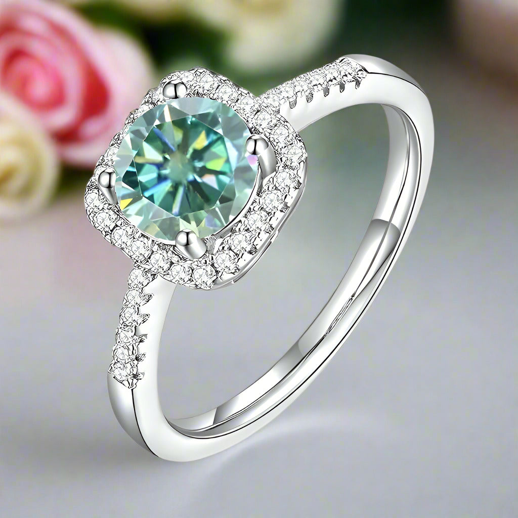 2.0 Ct Round Cut Blue-green Diamond Halo Engagement Ring-Black Diamonds New York