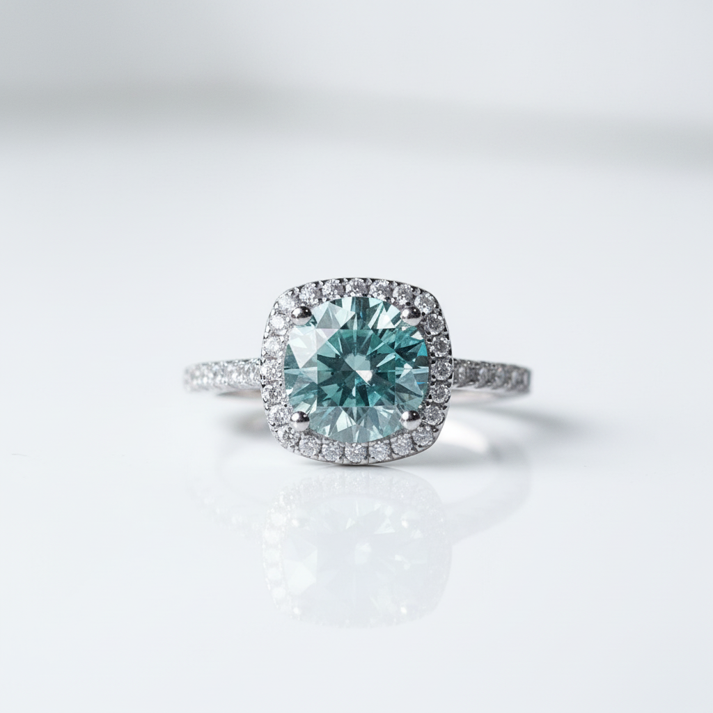2.0 Ct Round Cut Blue-green Diamond Option Halo Engagement Ring-Black Diamonds New York