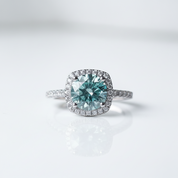 2.0 Ct Round Cut Blue-green Diamond Option Halo Engagement Ring-Black Diamonds New York