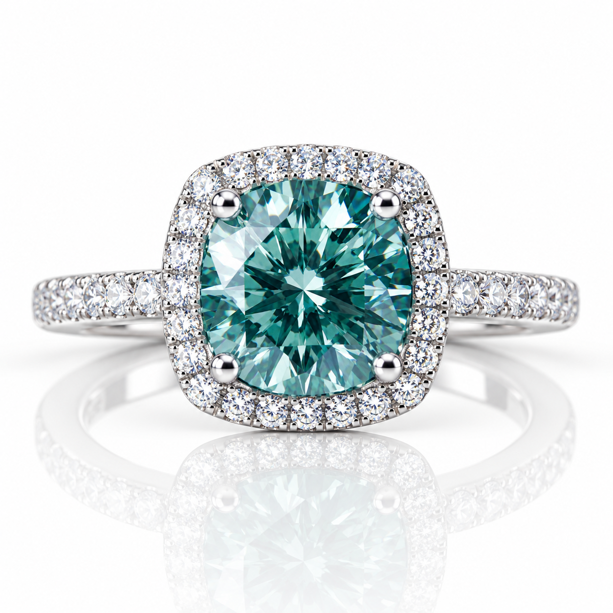 2.0 Ct Round Cut Blue-green Diamond Option Halo Engagement Ring-Black Diamonds New York