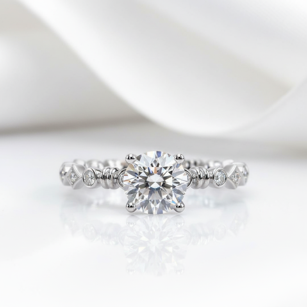 2.0 Ct Round Cut D Color Diamond Option Engagement Ring-Black Diamonds New York