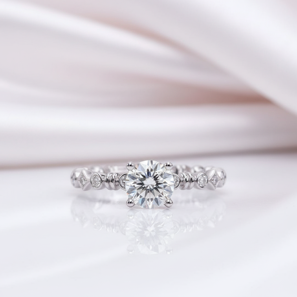 2.0 Ct Round Cut D Color Diamond Option Engagement Ring-Black Diamonds New York
