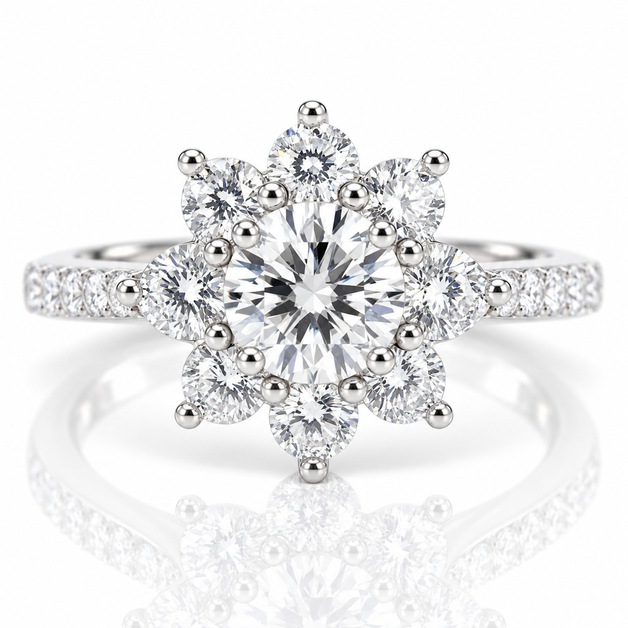 2.0 Ct Round Cut Diamond Option Sunflower Halo Engagement Ring-Black Diamonds New York