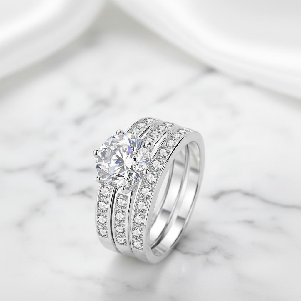 2.0 Ct Round Diamond Option Engagement Ring Set-Black Diamonds New York