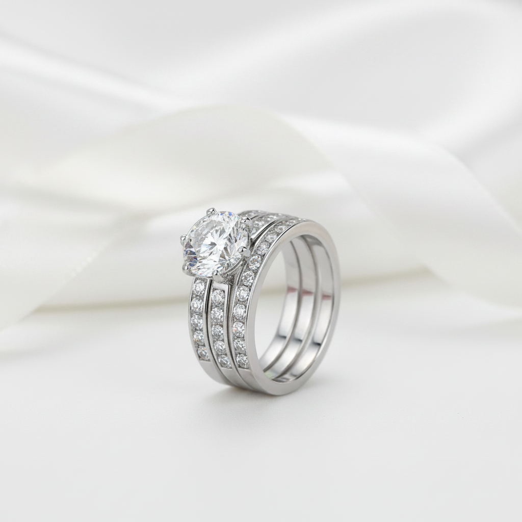 2.0 Ct Round Diamond Option Engagement Ring Set-Black Diamonds New York