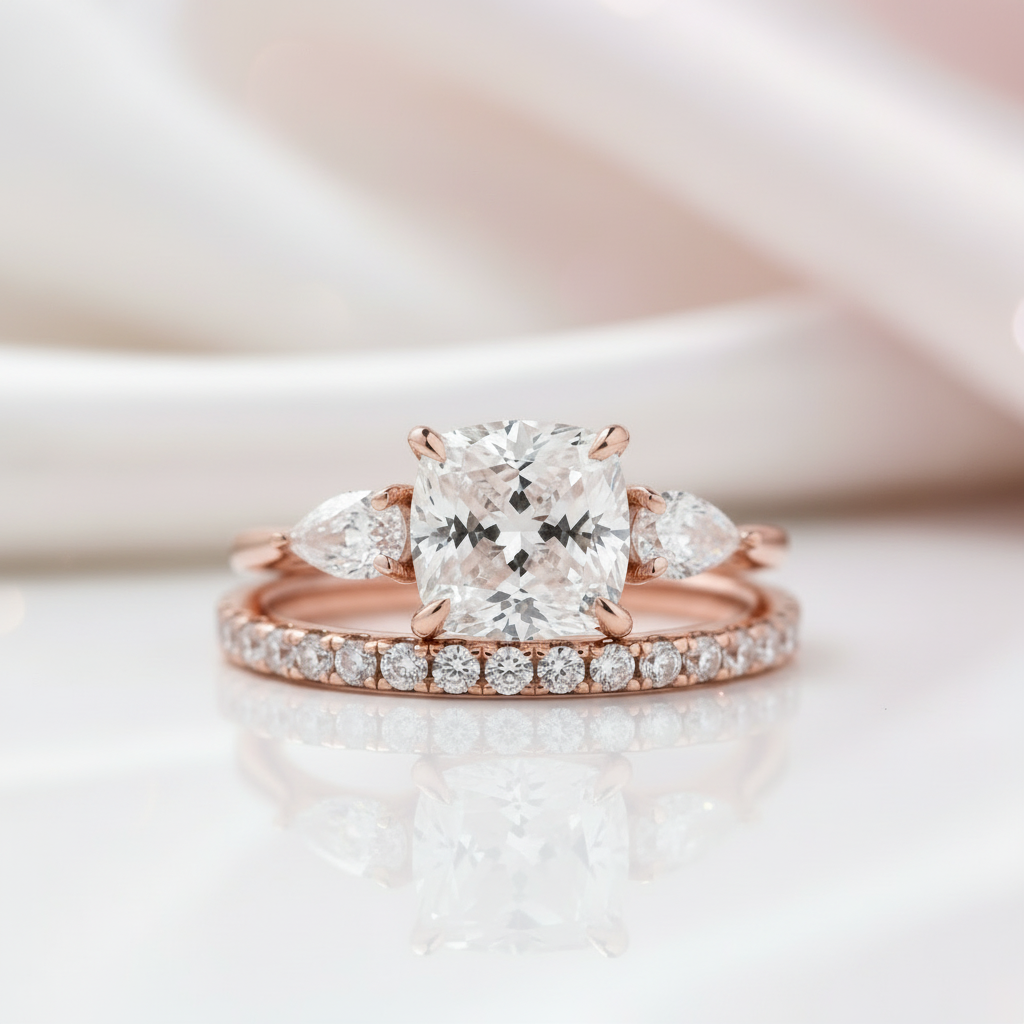 2.0ct Cushion Cut Three Stone Wedding Set-Black Diamonds New York