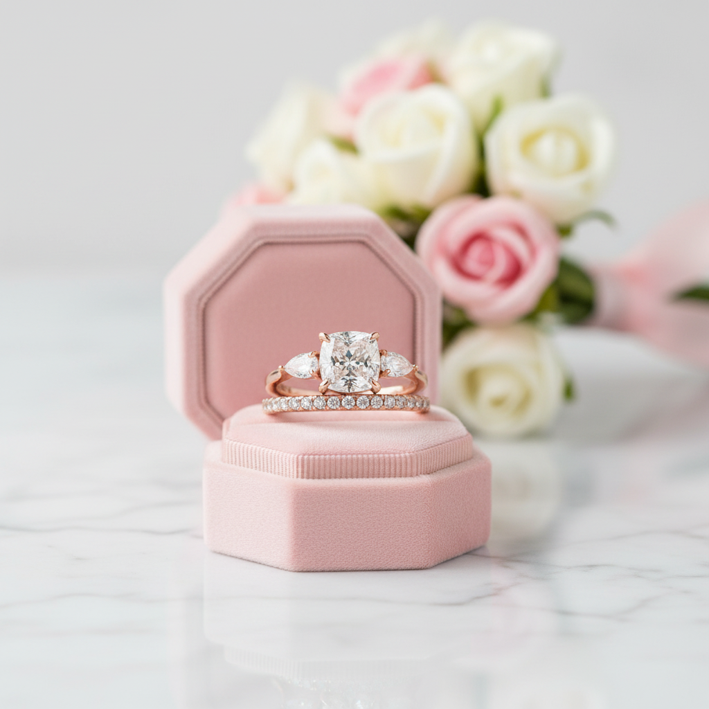 2.0ct Cushion Cut Three Stone Wedding Set-Black Diamonds New York