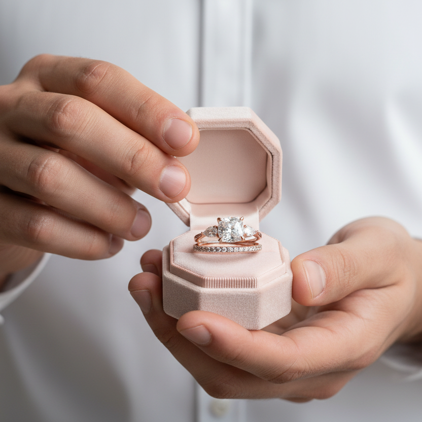 2.0ct Cushion Cut Three Stone Wedding Set-Black Diamonds New York