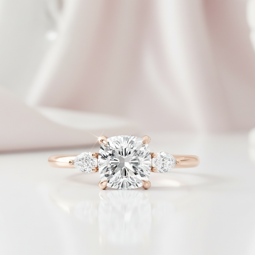 2.0ct Cushion Cut Three Stone Wedding Set-Black Diamonds New York