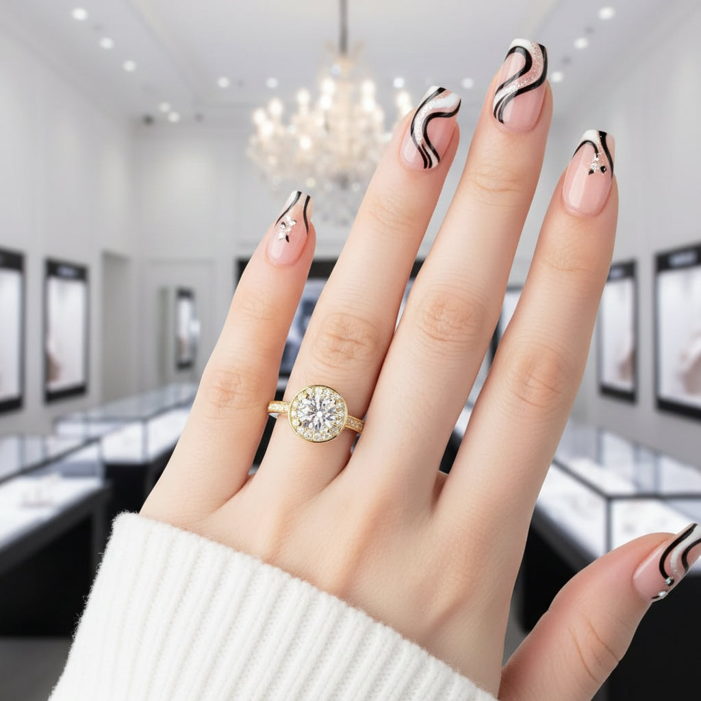 2.0ct Round Cut Diamond 14k Yellow Gold Overlay Engagement Ring-Black Diamonds New York