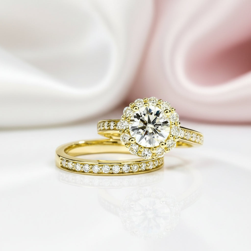 2.0ct Round Cut Diamond Option Halo Engagement Ring Set-Black Diamonds New York
