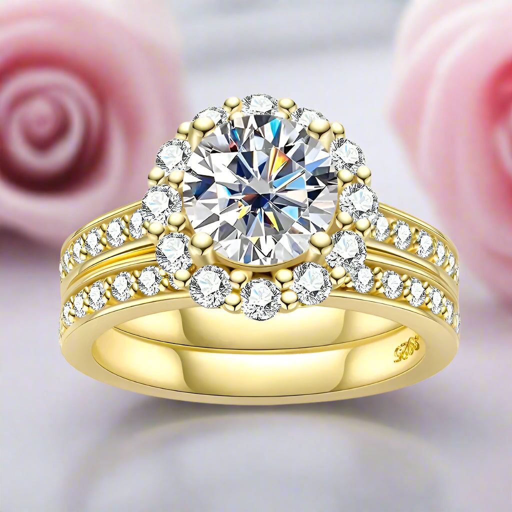 2.0ct Round Cut Diamond Halo Engagement Ring Set-Black Diamonds New York