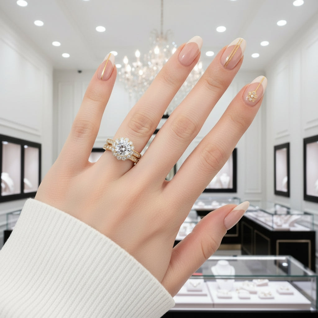 2.0ct Round Cut Diamond Halo Engagement Ring Set-Black Diamonds New York