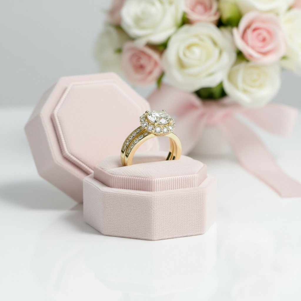 2.0ct Round Cut Diamond Halo Engagement Ring Set-Black Diamonds New York