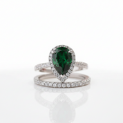 2.2 Carat Emerald Green Halo Pear Cut Wedding Set-Black Diamonds New York