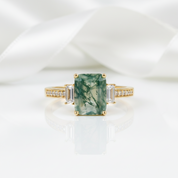 2.38 ct Emerald Cut Natural Gemstone There Stone Engagement Ring