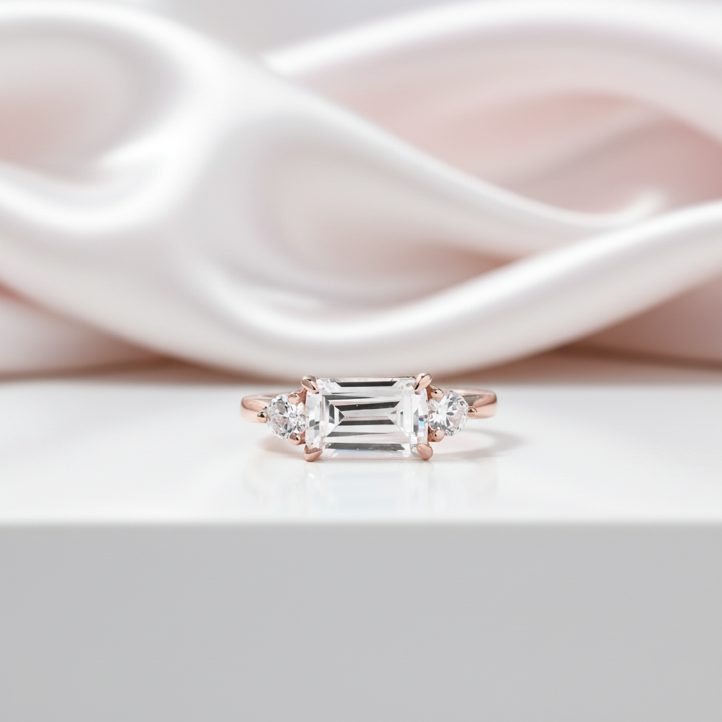 2.5 Carat Emerald Cut Three Stone Engagement Ring-Black Diamonds New York
