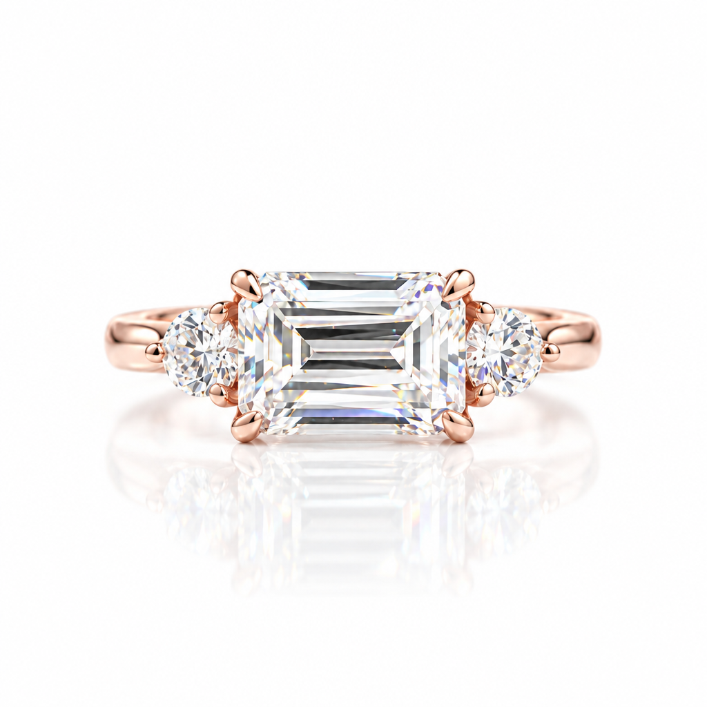 2.5 Carat Emerald Cut Three Stone Engagement Ring-Black Diamonds New York