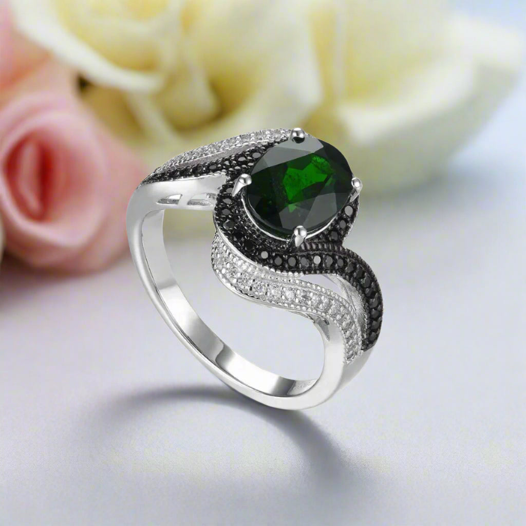 2.5 Ct Natural Chrome Diopside Spinel Engagement Ring-Black Diamonds New York
