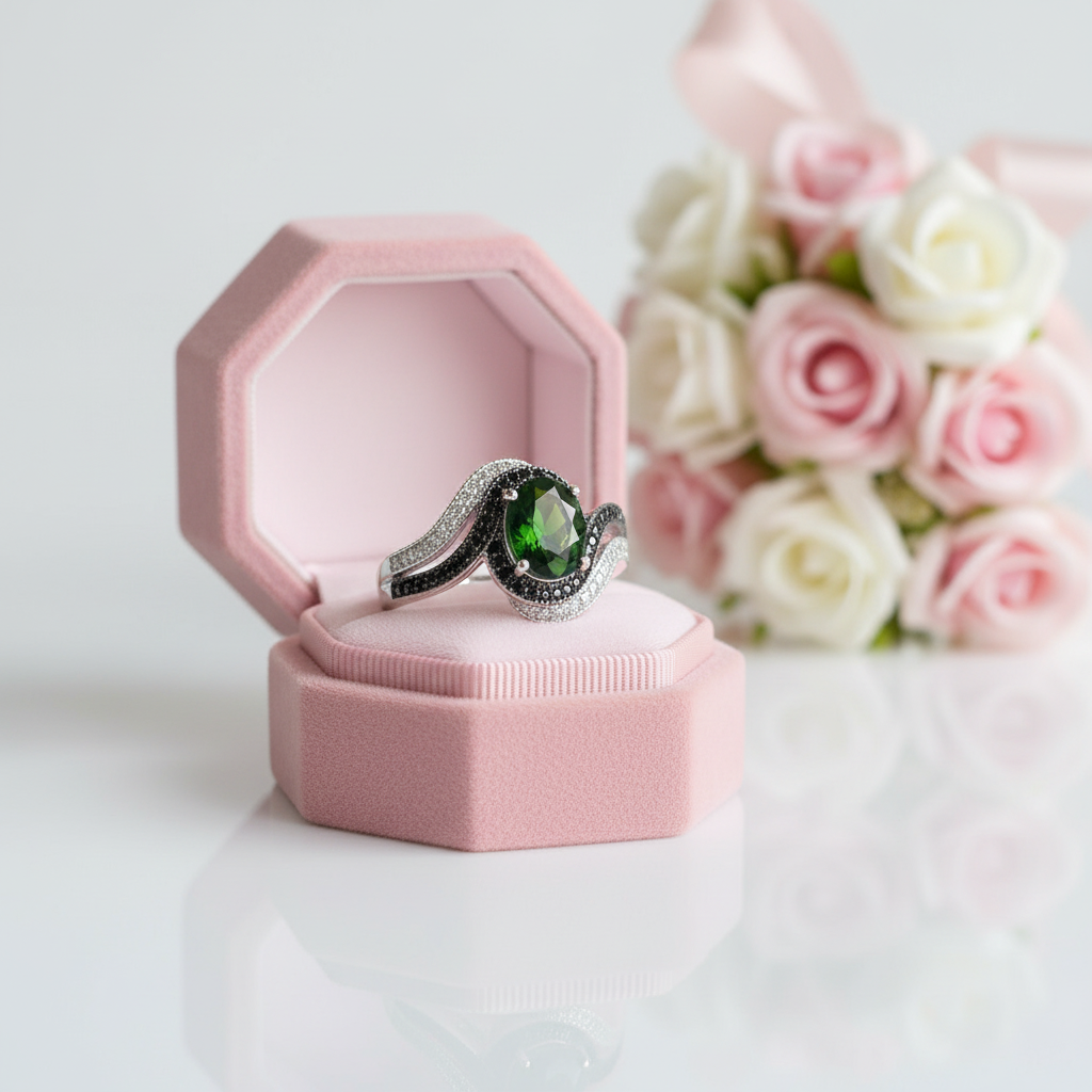 2.5 Ct Chrome Diopside Spinel Engagement Ring-Black Diamonds New York