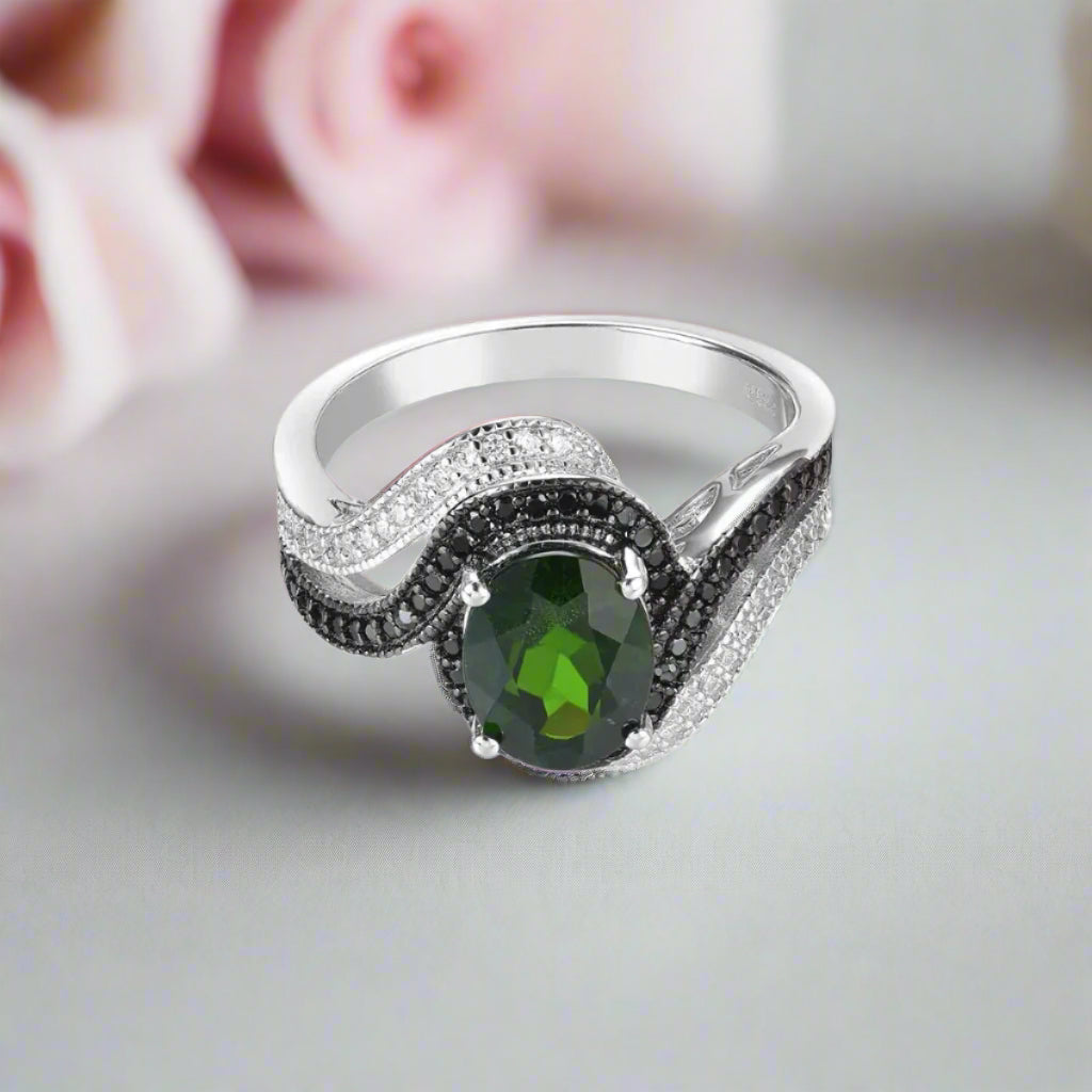 2.5 Ct Natural Chrome Diopside Spinel Engagement Ring-Black Diamonds New York