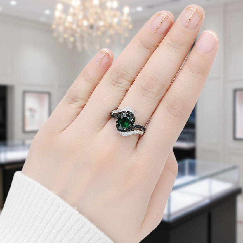 2.5 Ct Chrome Diopside Spinel Engagement Ring-Black Diamonds New York